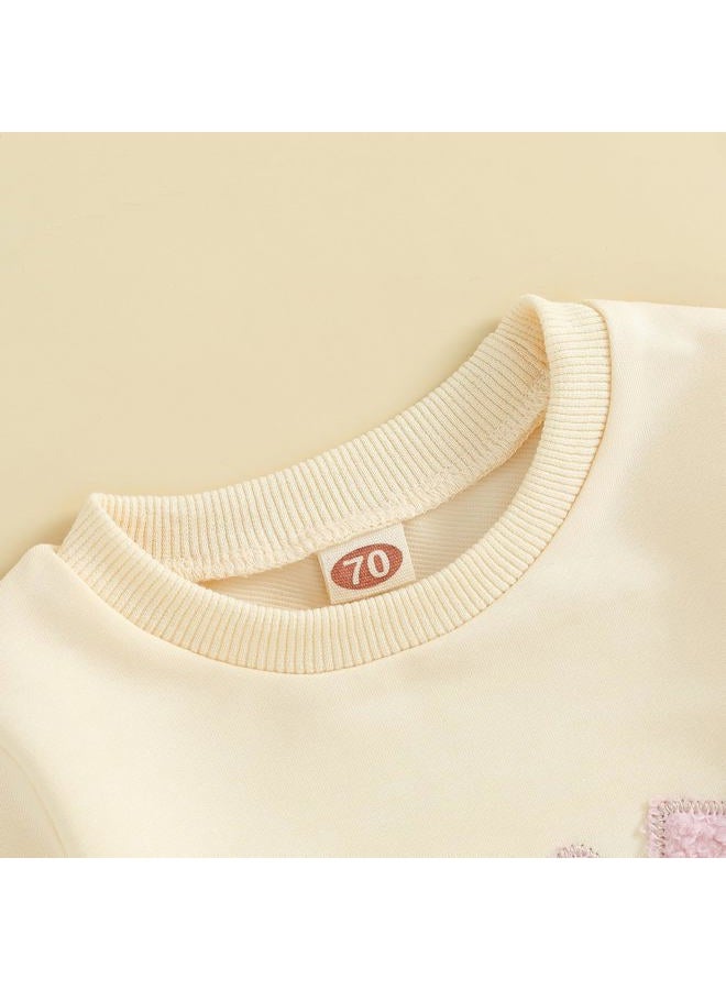 Socutebabe 2Pcs Set Infant Baby Girl Fall Clothes Daddys Girl Long Sleeve Crewneck Sweatshirt+Joggers Pants Winter Outfit Set, Love-apricot, 18-24 Months - Image 3