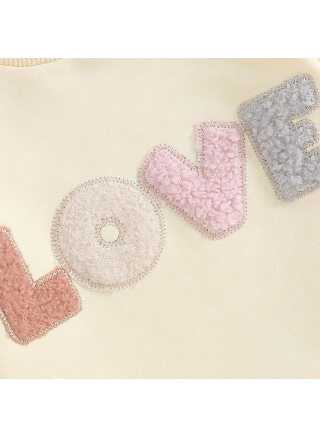 Socutebabe 2Pcs Set Infant Baby Girl Fall Clothes Daddys Girl Long Sleeve Crewneck Sweatshirt+Joggers Pants Winter Outfit Set, Love-apricot, 18-24 Months - Image 4