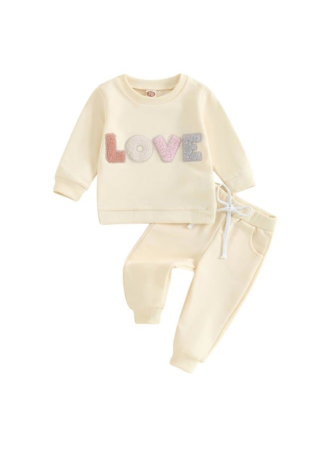 Socutebabe 2Pcs Set Infant Baby Girl Fall Clothes Daddys Girl Long Sleeve Crewneck Sweatshirt+Joggers Pants Winter Outfit Set, Love-apricot, 18-24 Months - Image 1