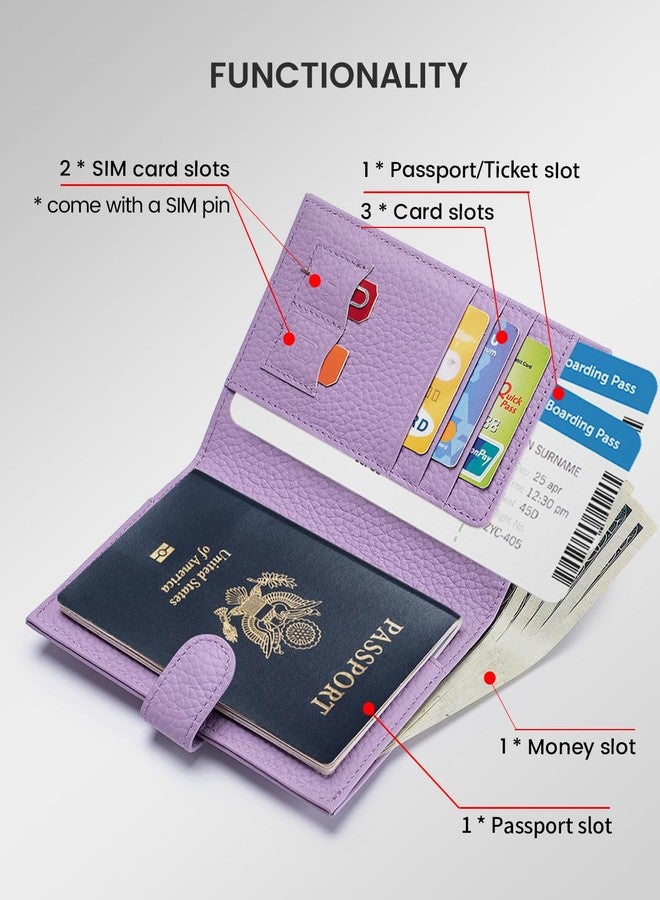 Karmiir RFID Passport Holder Travel Wallet for Women, Leather Passport Cover Wallet with Card Holders SIM Slots,Zippered Coins Pocket and Cash Slot Slim Compact Travel Wallet, Light Purple, Compact - Image 2