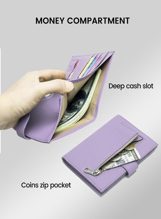 Karmiir RFID Passport Holder Travel Wallet for Women, Leather Passport Cover Wallet with Card Holders SIM Slots,Zippered Coins Pocket and Cash Slot Slim Compact Travel Wallet, Light Purple, Compact - Image 3