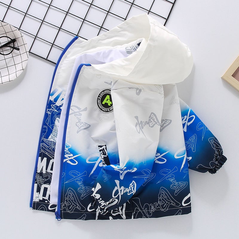 Childrens Wear Boys Coat Spring and Autumn Childrens Charge Clothes Gradient Top Middle and Big Childrens Spring 2024 New Western Style Coat Blue  - Image 3