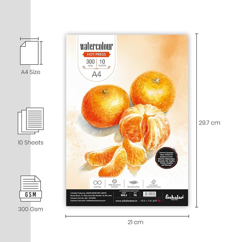 Scholar Watercolour Hot Pressed Loose Sheets (300 GSM) (A4) - Image 2