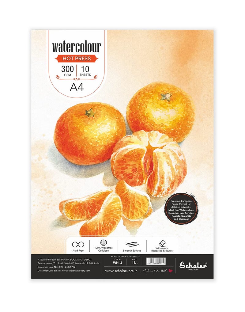 Scholar Watercolour Hot Pressed Loose Sheets (300 GSM) (A4) - Image 1