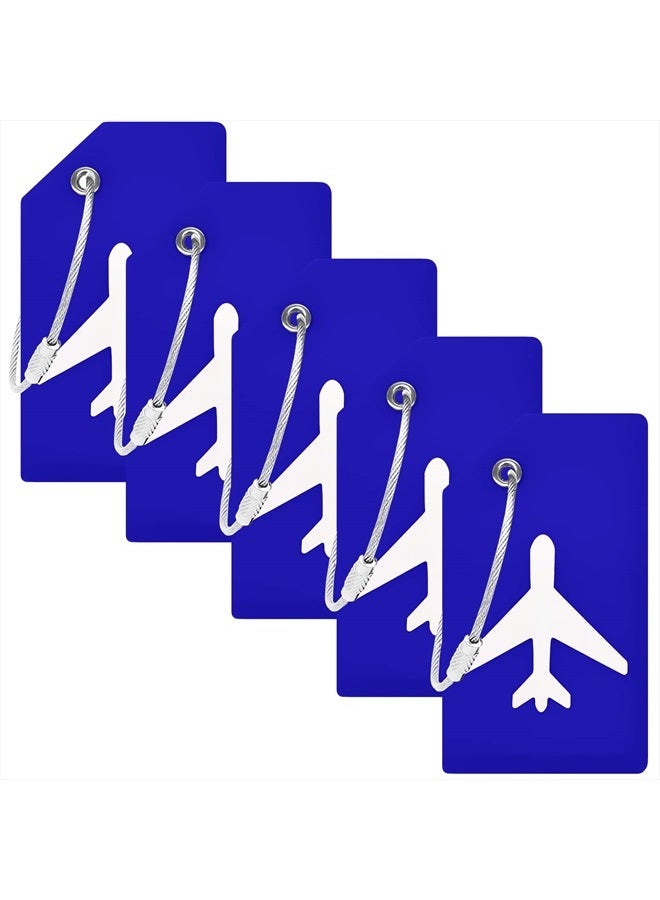 BlueCosto بطاقات أمتعة (صغيرة، زرقاء، 5 عبوات) - بطاقات حقيبة سيليكون مع غطاء خصوصية وحلقات سلكية من الفولاذ المقاوم للصدأ - محددات أمتعة مخصصة للسفر - ملصقات أسماء حقائب الظهر - Image 1