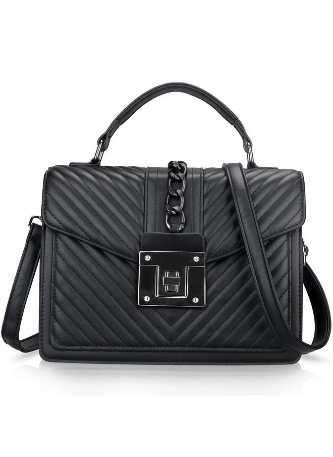 Voikukka - Small Black Leather Crossbody Purse Designer Handbags For Women Quilted Cross Body Bags Ladies Shoulder Handbag Top Handle Bag Flap Clutch Satchel Purses - Image 1