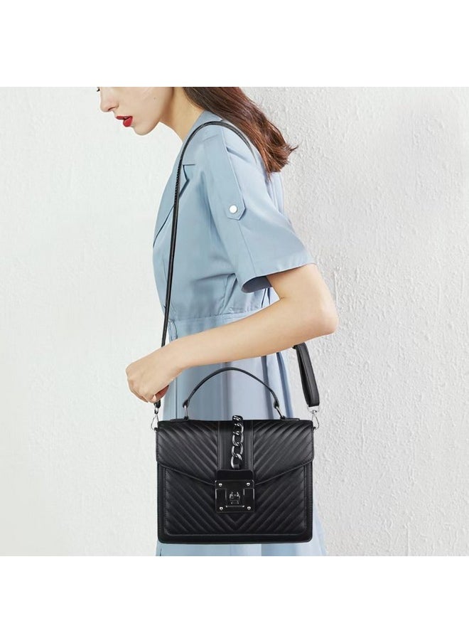Voikukka - Small Black Leather Crossbody Purse Designer Handbags For Women Quilted Cross Body Bags Ladies Shoulder Handbag Top Handle Bag Flap Clutch Satchel Purses - Image 1