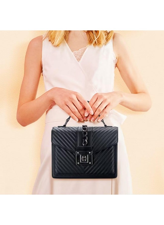 Voikukka - Small Black Leather Crossbody Purse Designer Handbags For Women Quilted Cross Body Bags Ladies Shoulder Handbag Top Handle Bag Flap Clutch Satchel Purses - Image 1