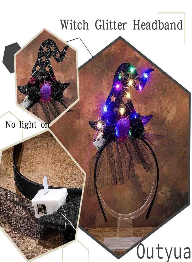 Outyua Light up Halloween Witch Hat Headband Led Black Witch Hats Headpiece Witches Hats for Women - Image 5