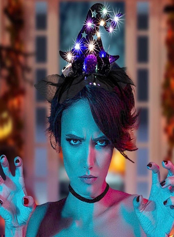 Outyua Light up Halloween Witch Hat Headband Led Black Witch Hats Headpiece Witches Hats for Women - Image 3