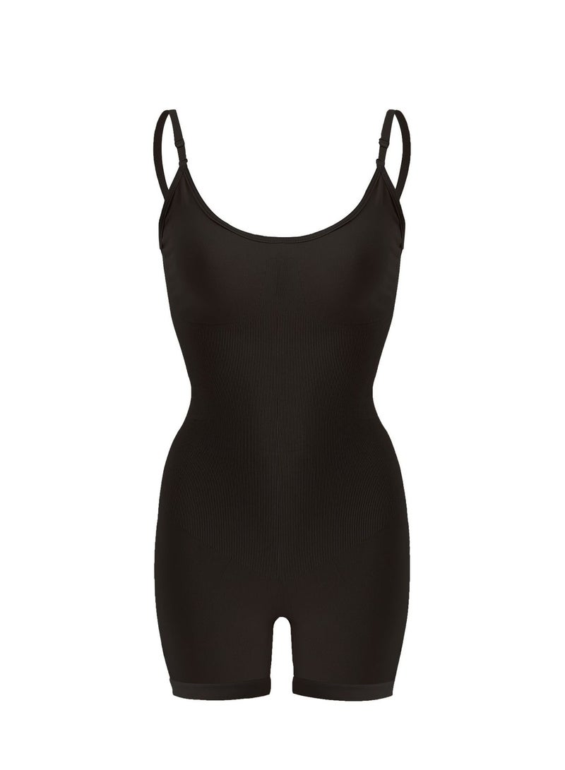 Loquat Women's Solid Color Bodysuit Shapewear Tummy Control Sleeveless Scoop-Neck Camisole Slimming Jumpsuit Lifting Bodysuit Black  - Image 2