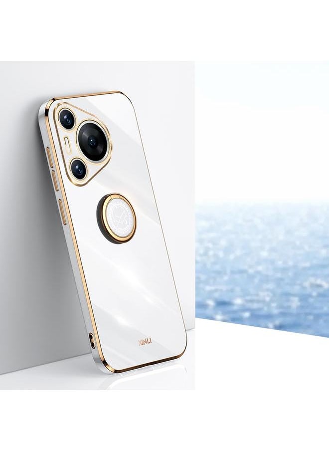 erorex - For Huawei Pura 70 Pro / Pura 70 Pro+ XINLI Straight 6D Plating Gold Edge TPU Shockproof Case with Ring Holder(White) - Image 1