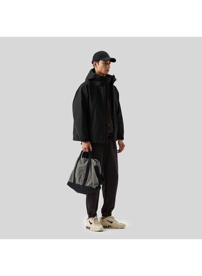Markless Autumn And Winter Men's Hooded Jacket Patchwork Casual Coat Wtb4158m Black M - Image 2