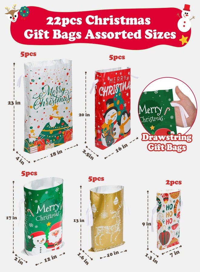 VIMUSFUN Drawstrings Christmas Gift Bags Assorted Sizes, 22Pcs Holiday Gift Bag Bulk Christmas Bags For Gifts - Image 2