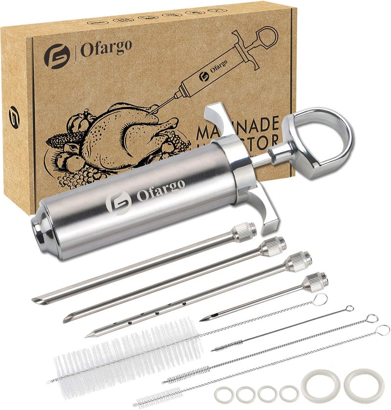Ofargo Stainless Steel Meat Injector Syringe Kit with 4 Marinade Needles for BBQ Grill Smoker, Gifts for Men Dad Husband in Thanksgiving Christmas Day, 2-oz Large Capacity, Both Paper User Manual and E-Book Recipe - Image 1