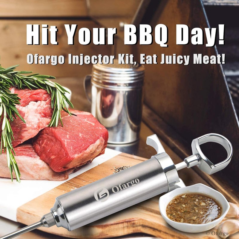 Ofargo Stainless Steel Meat Injector Syringe Kit with 4 Marinade Needles for BBQ Grill Smoker, Gifts for Men Dad Husband in Thanksgiving Christmas Day, 2-oz Large Capacity, Both Paper User Manual and E-Book Recipe - Image 5