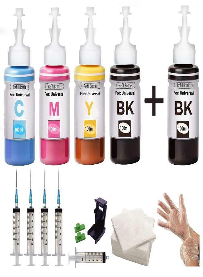 Hynear 682 Cartridge Refill Ink Suction Tool kit for HP, Canon Printers (100ml x 2 Bottle/Black + 3 Bottle/Color + 4 Syringe + Suction Tool Kit + Handgloves + Tissue Paper) - Image 1