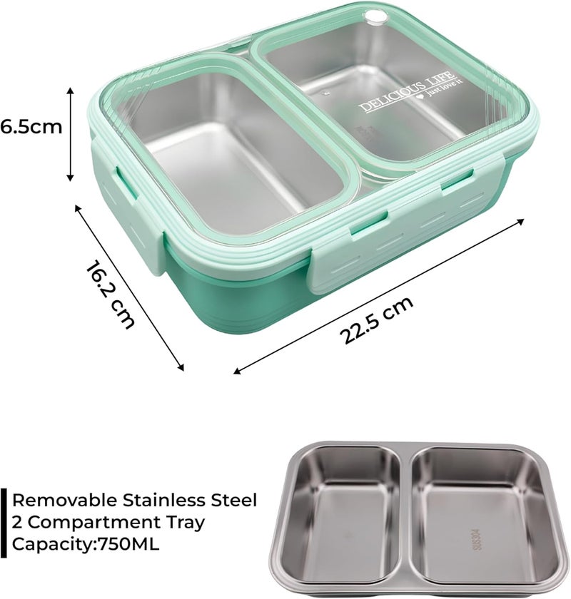 Cravista Bento Lunch Box, Leak Proof Stainless Steel Lunchbox for Kids, BPA Free Bento Box for Kids and Adults | Tiffin for Office and School (Green, 700 ML, 2 Compartment) - Image 5