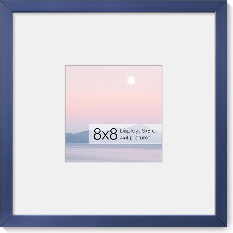 Fun Memories إطار صور ألومنيوم 8x8 من ذكريات ممتعة، إطارات صور مربعة متميزة مع حشوة لـ 4x4 أو بدون حشوة لـ 8x8، ديكور بسيط وأنيق للتعليق على الحائط، أزرق بحري، عبوة واحدة - Image 1