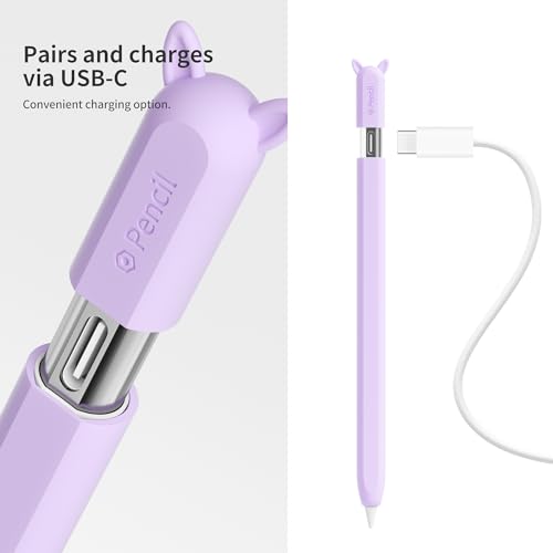 ELETIUO Silicone Case Compatible with Apple Pencil (USB-C),Protective Holder Grip Sleeve with Cap Accessories,Anti-Slip Cover Supports Magnetic Compatible with Apple Pencil 3rd Generation,Ear Purple - Image 3