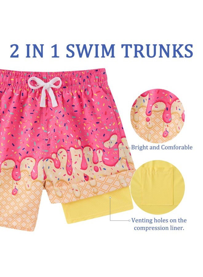 westwolf Boys Swim Trunks with Compression Liner Casual Bathing Suit for Kids Swim Shorts 6-18 Years, A1 Pink Yellow 1, 6-7 Years - Image 4