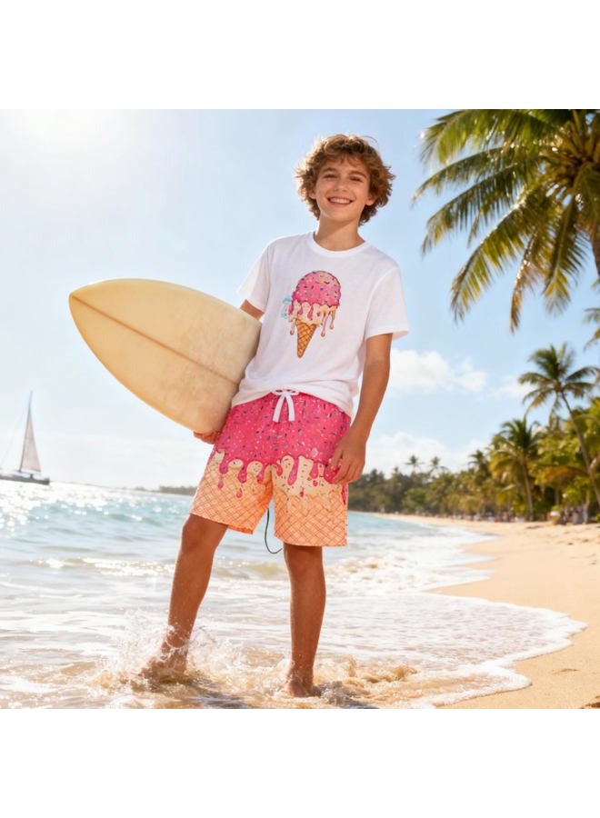 westwolf Boys Swim Trunks with Compression Liner Casual Bathing Suit for Kids Swim Shorts 6-18 Years, A1 Pink Yellow 1, 6-7 Years - Image 3