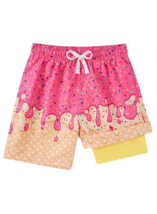 westwolf Boys Swim Trunks with Compression Liner Casual Bathing Suit for Kids Swim Shorts 6-18 Years, A1 Pink Yellow 1, 6-7 Years - Image 1