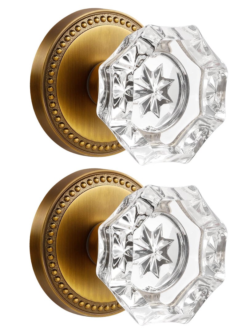 SORWDUERM Antique Brass Door Knobs Crystal Door Knob Dummy Door Knobs Glass Interior Dummy Handle Single Sided Decorative 2 Pack - Image 2