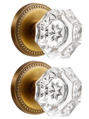 SORWDUERM Antique Brass Door Knobs Crystal Door Knob Dummy Door Knobs Glass Interior Dummy Handle Single Sided Decorative 2 Pack - Image 1