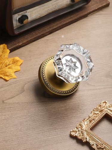 SORWDUERM Antique Brass Door Knobs Crystal Door Knob Dummy Door Knobs Glass Interior Dummy Handle Single Sided Decorative 2 Pack - Image 3