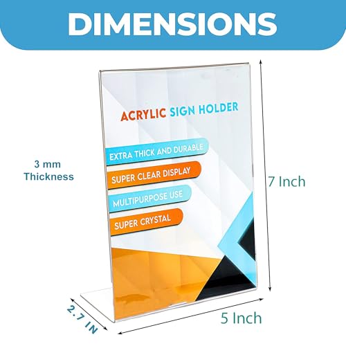 Shuban Acrylic Sign Holder L Shape - 5 x 7 Inches Clear Photo Frames - Collage Frames, Flyer Display - Vertical Slanted Back Stand Up Sign Holder for Office Desktop, Photo, Menu - Pack of 10 - Image 2
