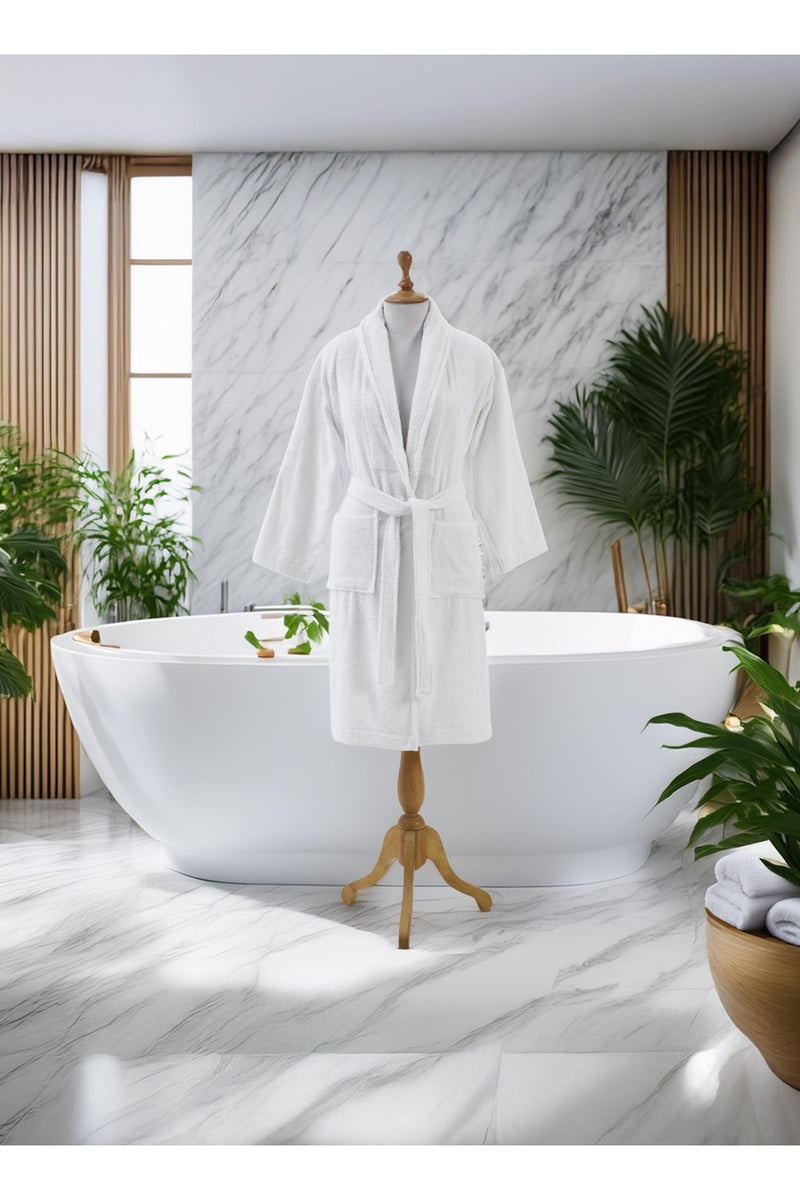 Donetella Unisex 100% Cotton Terry Bathrobe Small And Medium Size, 400 GSM, Luxurious And Absorbent, Ankle-Length with Shawl Collar And Pockets - Image 1