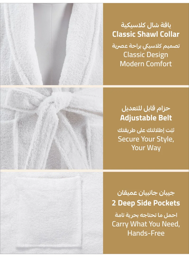 Donetella Unisex 100% Cotton Terry Bathrobe Small And Medium Size, 400 GSM, Luxurious And Absorbent, Ankle-Length with Shawl Collar And Pockets
