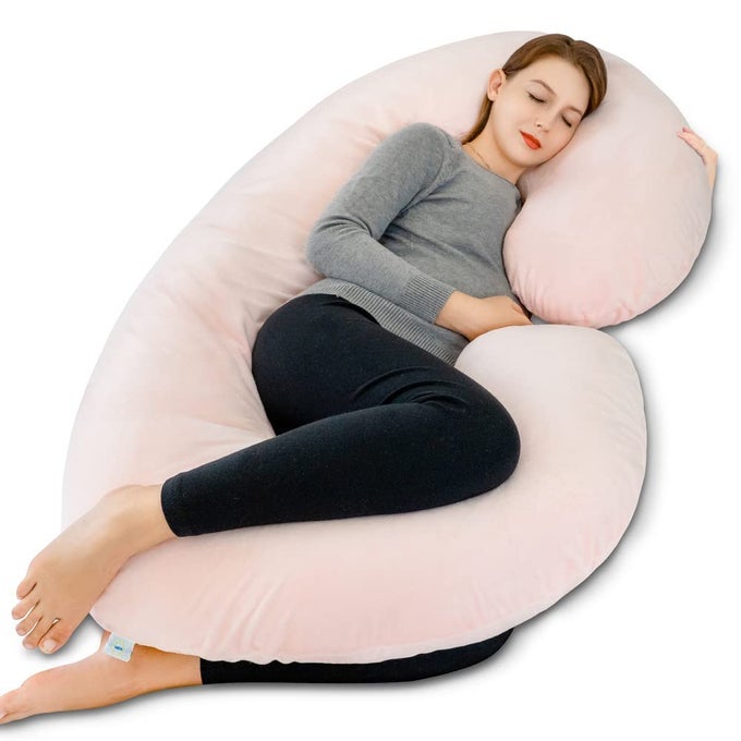 PREGNANCY PILLOWMATERNITY BODY PILLOW WITH VELVET COVERC SHAPED BODY PILLOW FOR SLEEPING COZY VELVETPINK