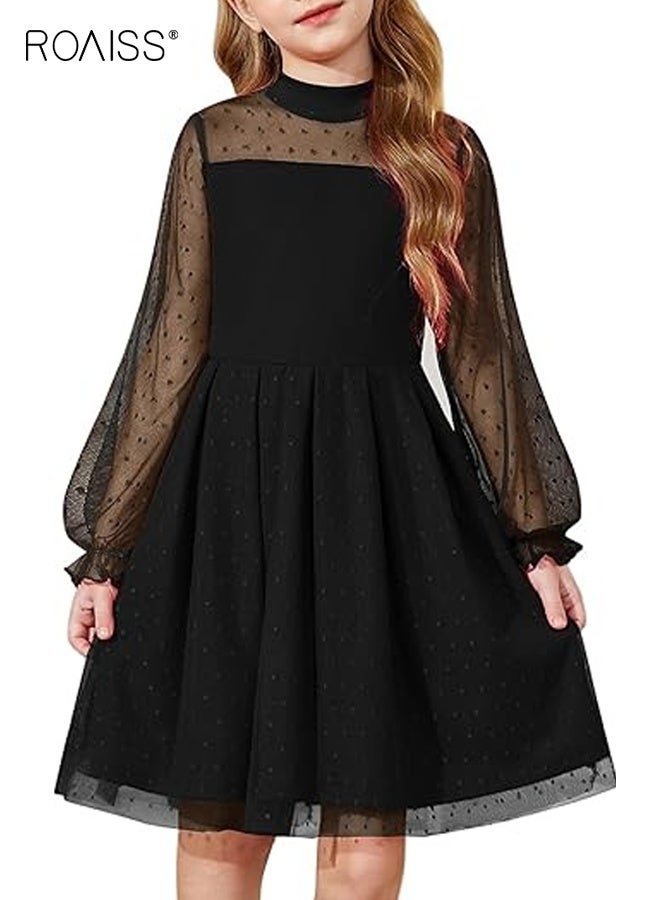 roaiss Girl's Summer Dress with Mesh Design, Formal Dress, Breathable A Line Dress, Elegant Stylish Sundress for Girls, Suitable for Daily Wear or Any Occasion - Image 1
