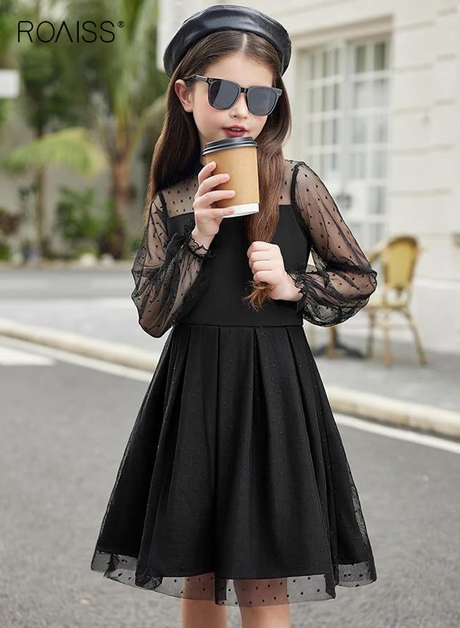 roaiss Girl's Summer Dress with Mesh Design, Formal Dress, Breathable A Line Dress, Elegant Stylish Sundress for Girls, Suitable for Daily Wear or Any Occasion - Image 2