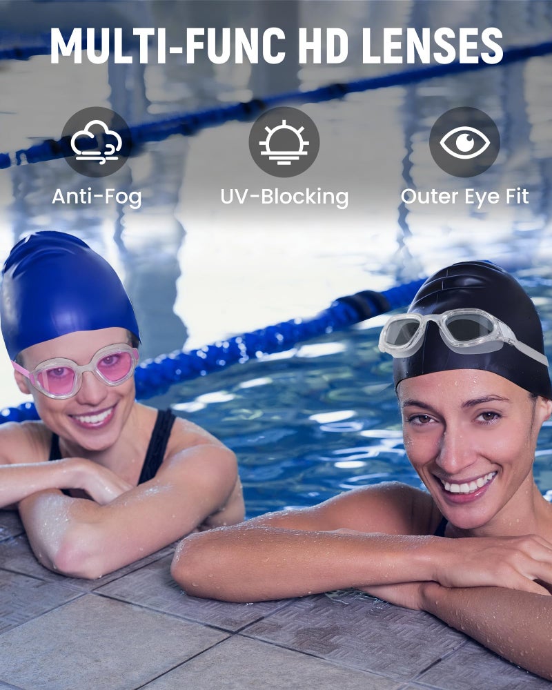 Keary 2 Pack Goggles Swimming Adult Swim Goggles for Men Women Swimming Goggles Youth Adults Anti-Fog Goggle Pool Open Water Glasses Waterproof UV Protection Clear Vision Swim with Case - Image 2