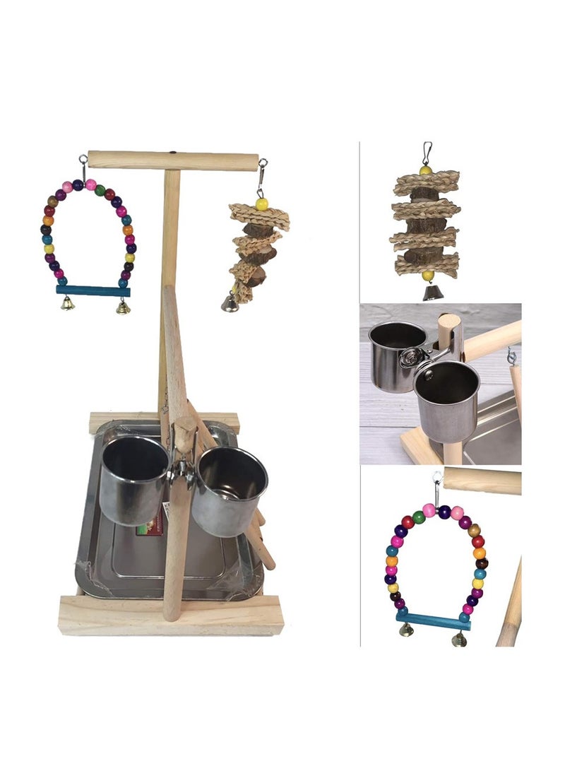 Bird Playground Parrots Play Stand Wooden Parrot Perch Gym Playpen Parakeet Ladders Exercise with Feeder Cups for Cockatoo Parakeet Conure Cockatiel Cage Accessories Toy - Image 2