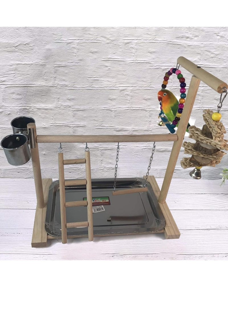 Bird Playground Parrots Play Stand Wooden Parrot Perch Gym Playpen Parakeet Ladders Exercise with Feeder Cups for Cockatoo Parakeet Conure Cockatiel Cage Accessories Toy - Image 4