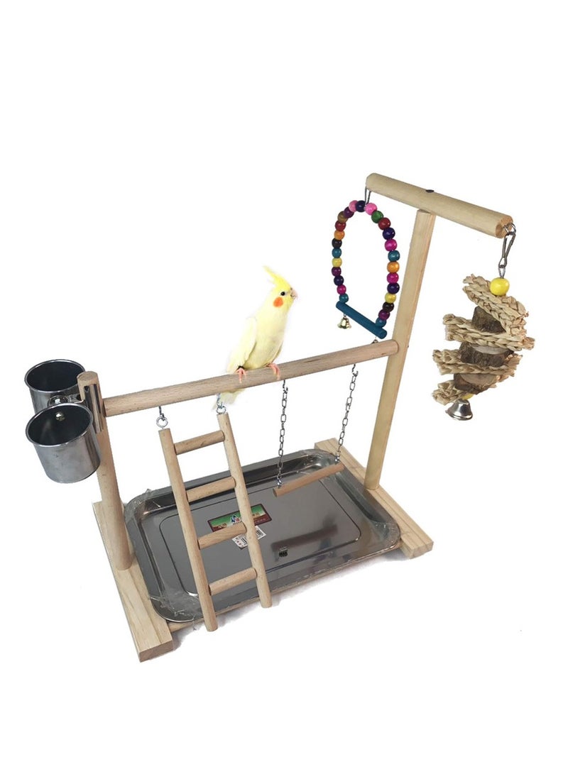 Bird Playground Parrots Play Stand Wooden Parrot Perch Gym Playpen Parakeet Ladders Exercise with Feeder Cups for Cockatoo Parakeet Conure Cockatiel Cage Accessories Toy - Image 1