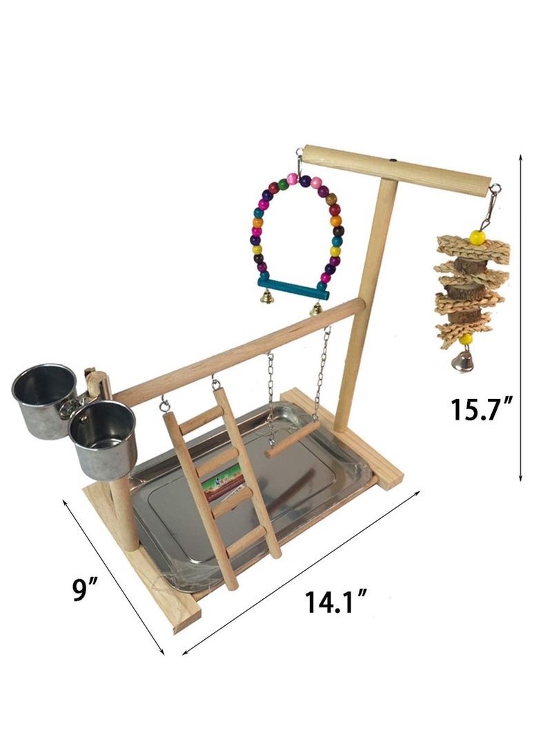 Bird Playground Parrots Play Stand Wooden Parrot Perch Gym Playpen Parakeet Ladders Exercise with Feeder Cups for Cockatoo Parakeet Conure Cockatiel Cage Accessories Toy - Image 3