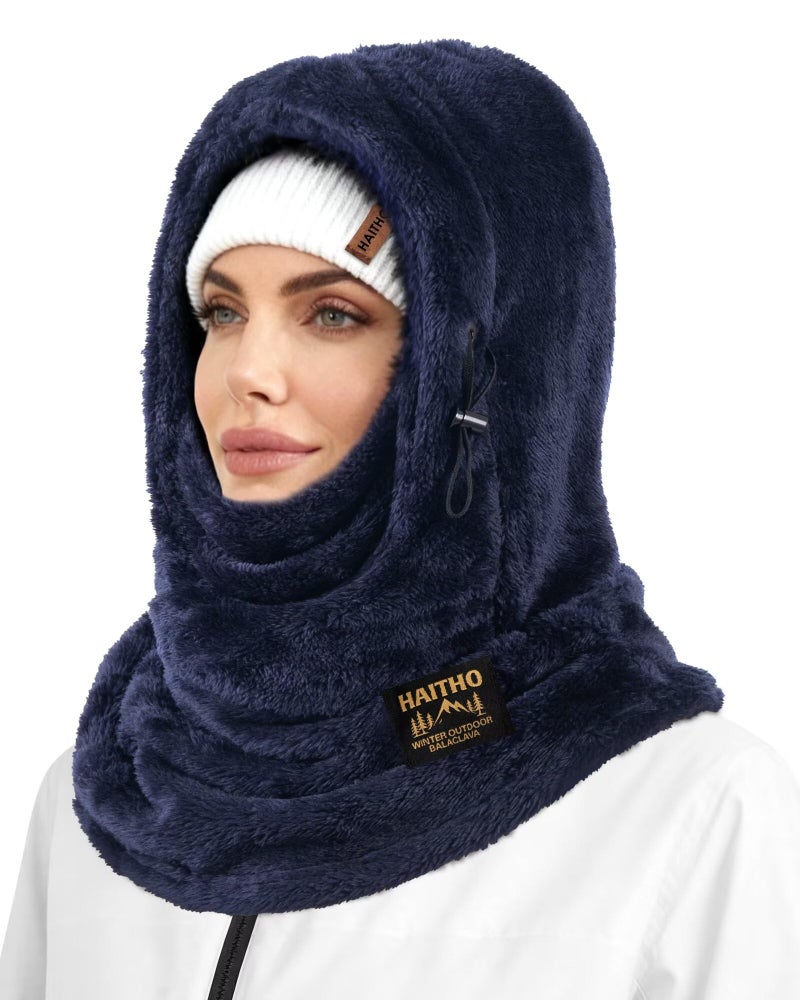 HAITHO Ski Mask Balaclava for Women Men, Winter Full Face Mask Hooded Scarf for Cold Weather, Thermal Fleece Head Cover Neck Warmer, Navy, One size - Image 1