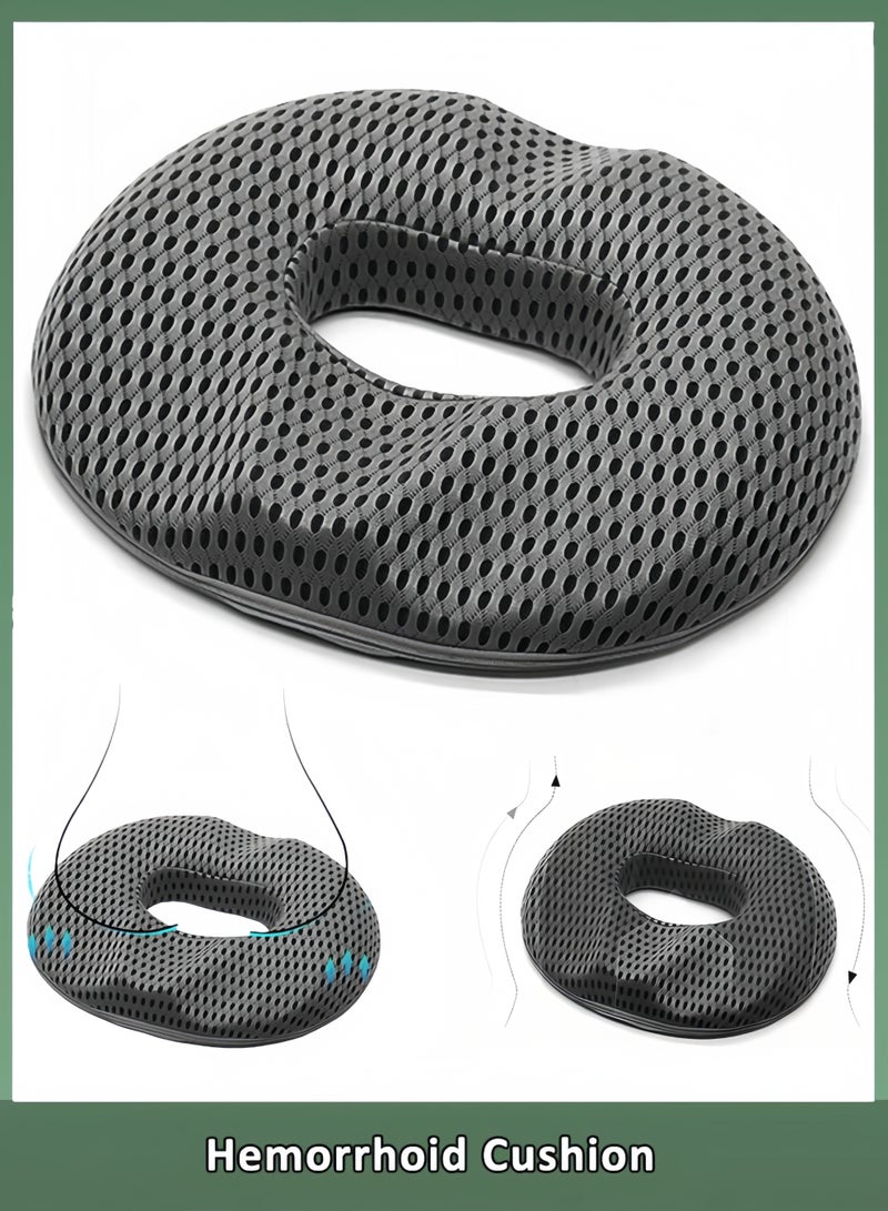 Memory Foam Seat Cushion Pillow for Tailbone Pain Relief, Sitting Pillow for Office Chair Car Seat, Hemorrhoid Pillows for Sitting, Donut Cushion for Man, Back, Coccyx, Sciatica Support Pad (Grey) - Image 1