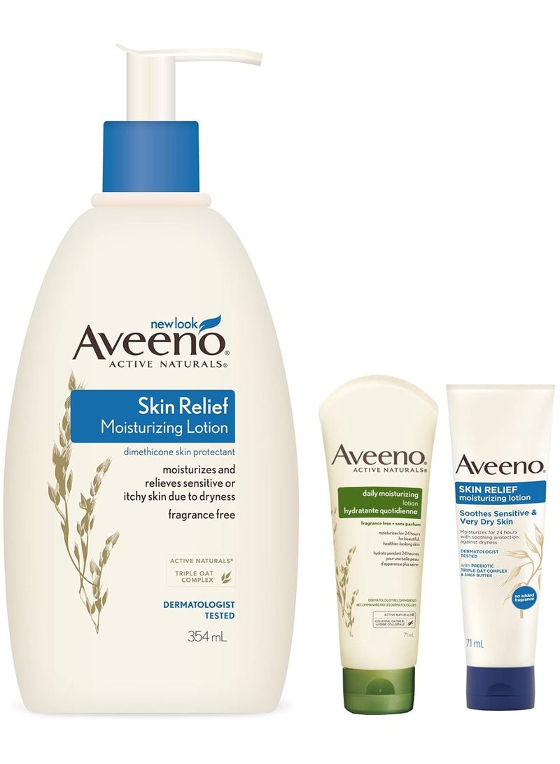Aveeno Skin Relief Moisturizing Lotion, 354ml & Daily Moisturising Lotion, 71ml & Skin Relief Lotion For Sensitive Skin, 71g - Image 1