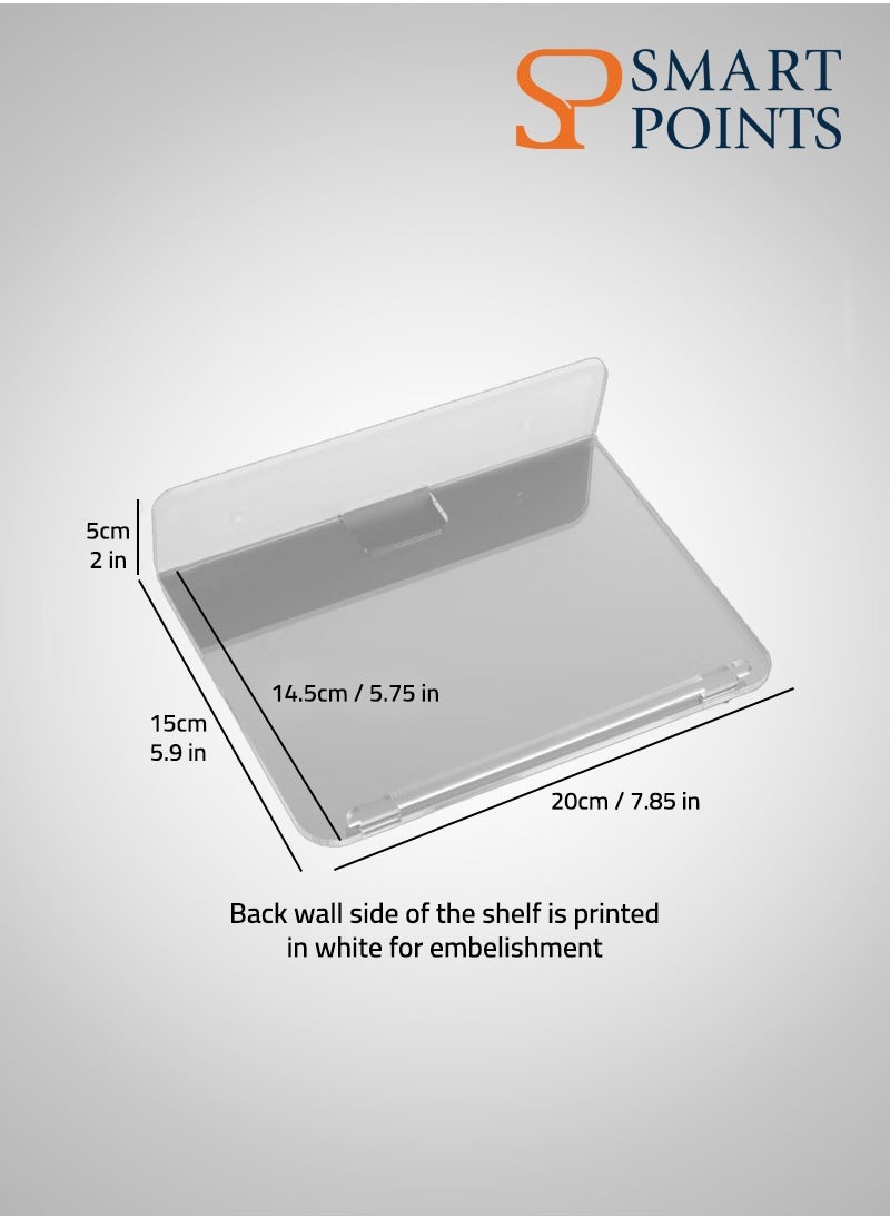 SMARTPOINTS Set of 2 Acrylic Floating Wall Shelves – 8x6 Inch Adhesive Display Shelves for Home & Office – Ideal for Plants, Speakers, Security Cameras, and Decor Figures  - Image 2
