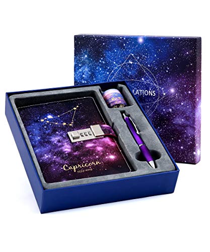CAGIE Starry Constellation Lock Diary Set Gift Box with Pen & Tapes Secret Diary with Lock for Kids Girls Women Purple Journal Kit with Lock for Anniversary Birthday Holiday（Capricorn） - Image 1