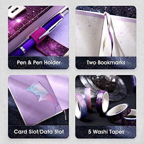 CAGIE Starry Constellation Lock Diary Set Gift Box with Pen & Tapes Secret Diary with Lock for Kids Girls Women Purple Journal Kit with Lock for Anniversary Birthday Holiday（Capricorn） - Image 3
