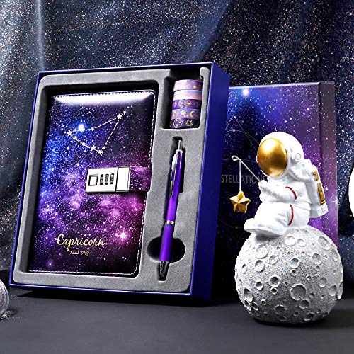CAGIE Starry Constellation Lock Diary Set Gift Box with Pen & Tapes Secret Diary with Lock for Kids Girls Women Purple Journal Kit with Lock for Anniversary Birthday Holiday（Capricorn） - Image 5