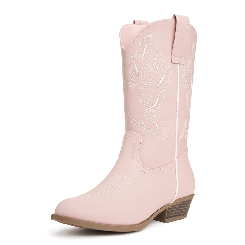 vodvob Kids Western Cowboy Boots for Girls & Boys, Round Toe Mid-Calf Cowgirl Boot with Embroidered & Side Zipper (Little Kid/Big Kid) - Image 1