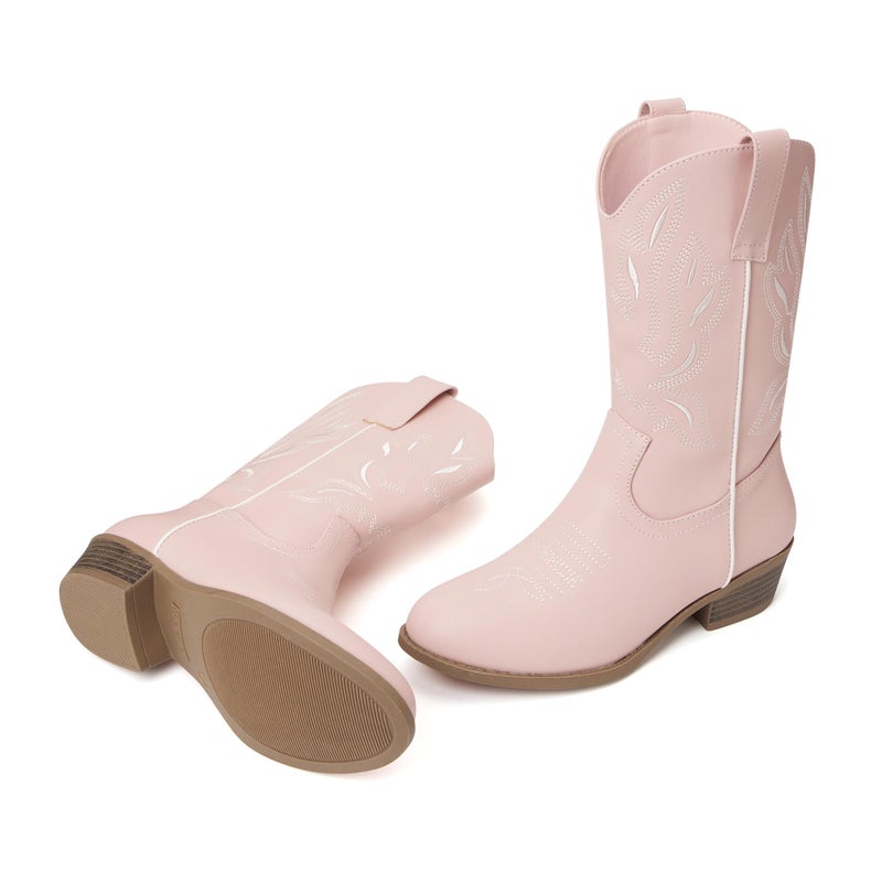 vodvob Kids Western Cowboy Boots for Girls & Boys, Round Toe Mid-Calf Cowgirl Boot with Embroidered & Side Zipper (Little Kid/Big Kid) - Image 5